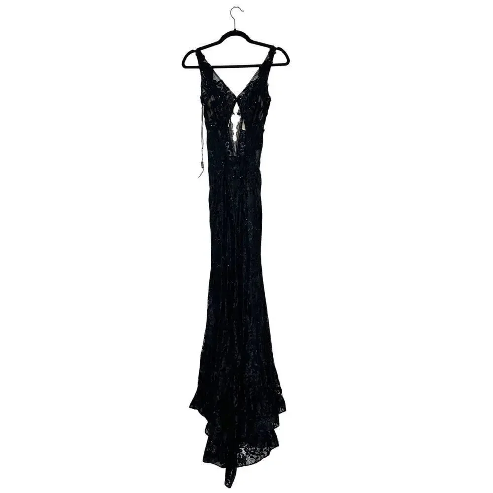 NEW La Femme Rhinestone Gown 28648 Women's Black Size 4